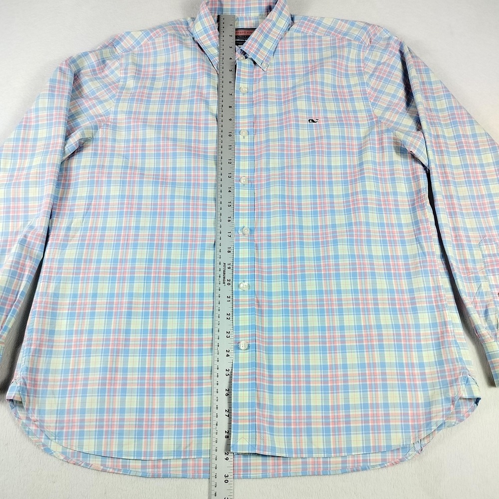 Vineyard Vines Shirt Mens Medium Blue Pink Plaid Button Down Whale Logo Cotton - Picture 7 of 10